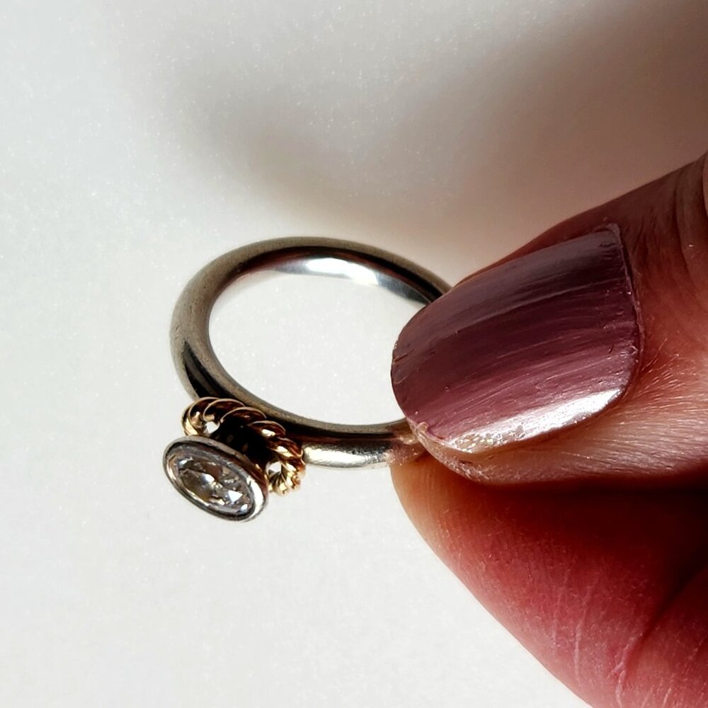 PANDORA RETIRED STERLING SILVER WITH 14K GOLD HALO RING SIZE 6. CLEAR CZ